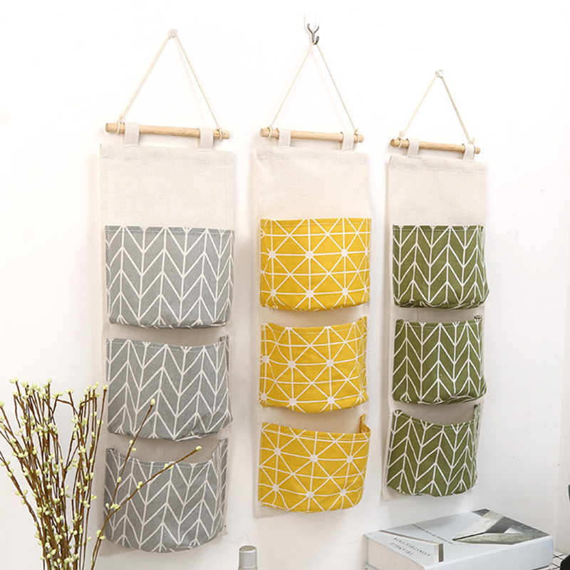 Linen Bag Bulk - 1PC Drie Zakken Hangende Muur Opbergtas