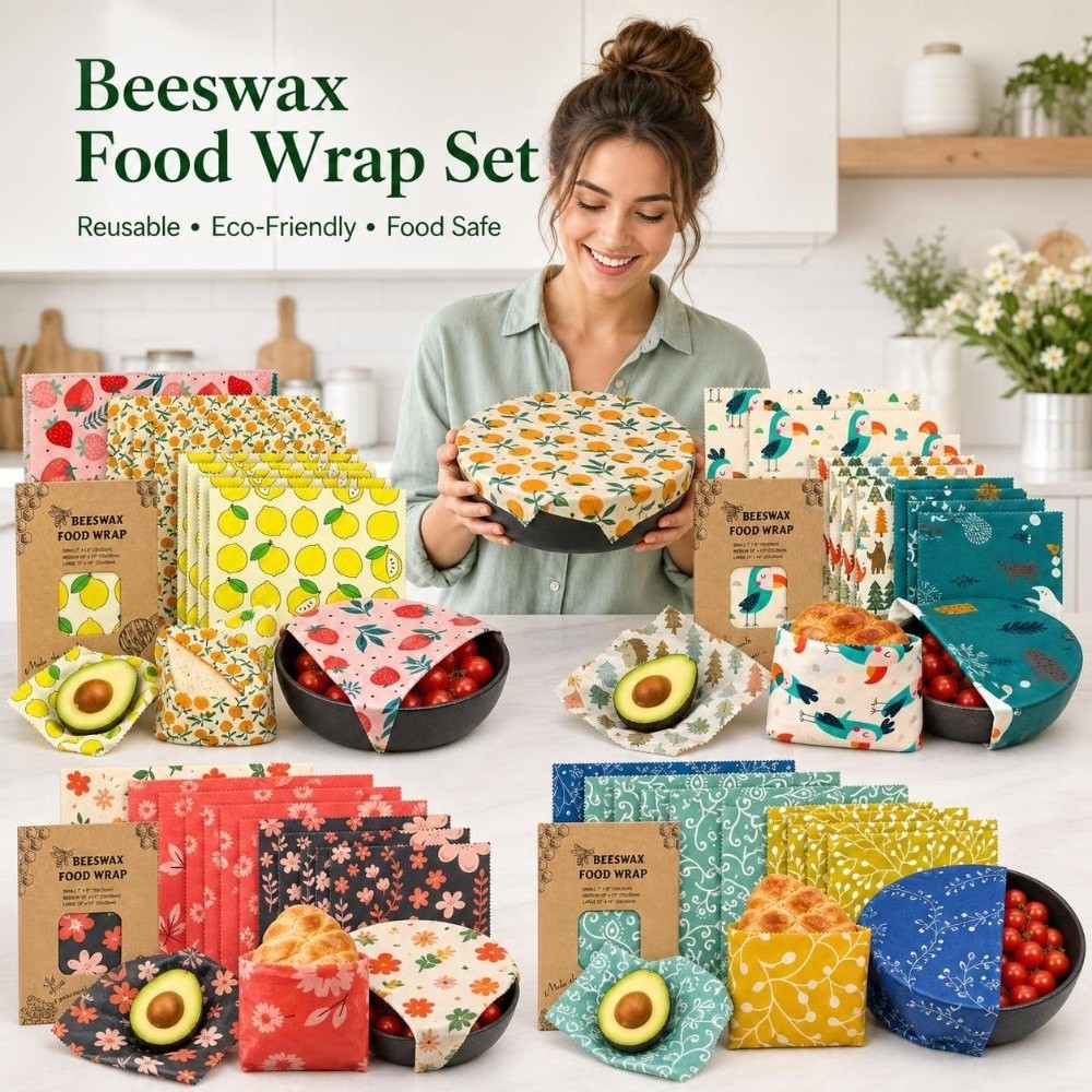 Beeswax Food Cover - 9 stuks wasbare bijenwas voedselverpakkingen in