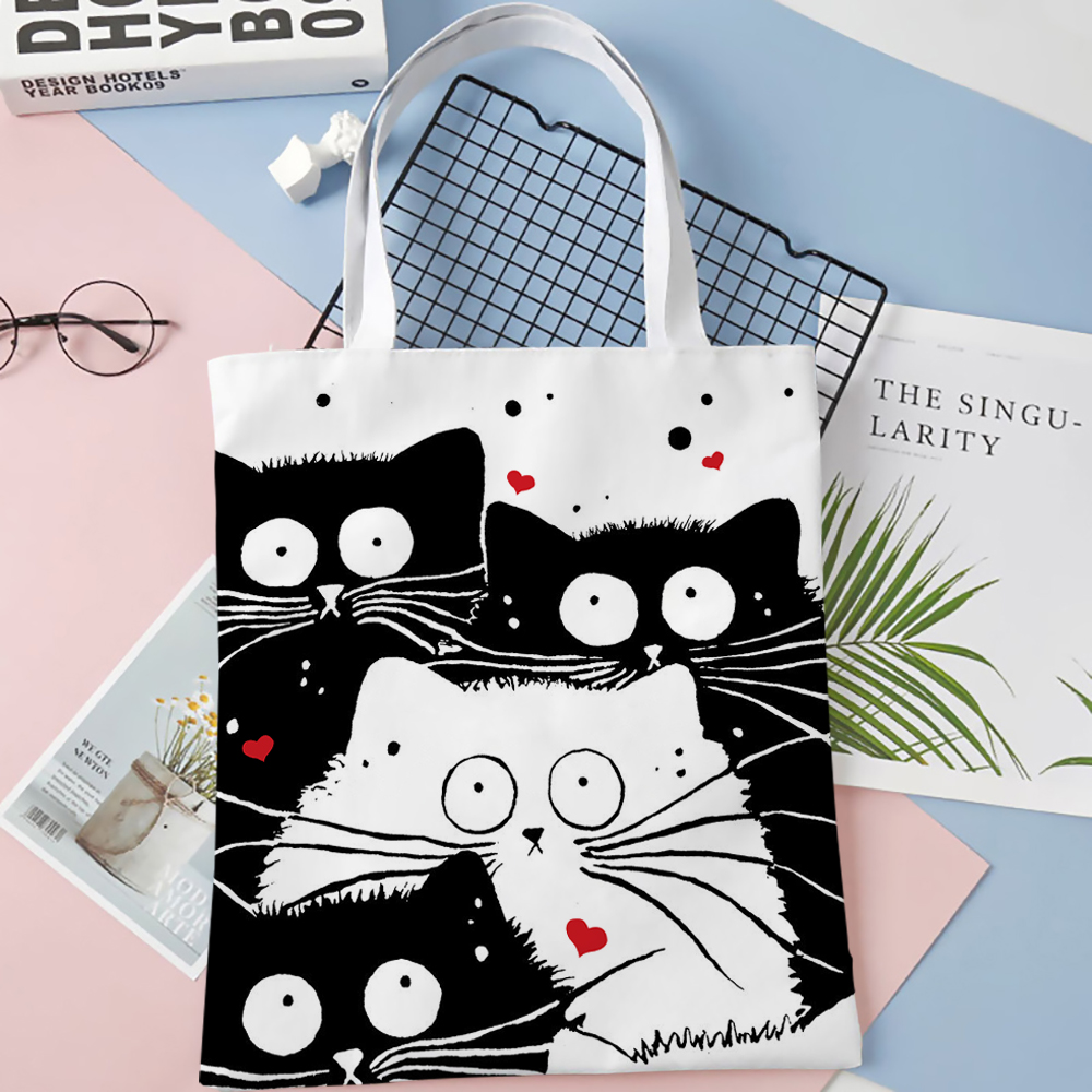 Linen Bag Bulk - Leuke kat winkelen kruidenier herbruikbare schoolmeisje