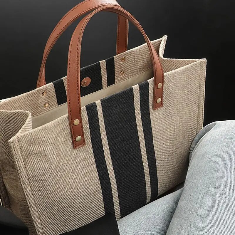 Linen Bag Bulk - Casual Canvas Streeppatroon Grote Capaciteit Multifunctionele